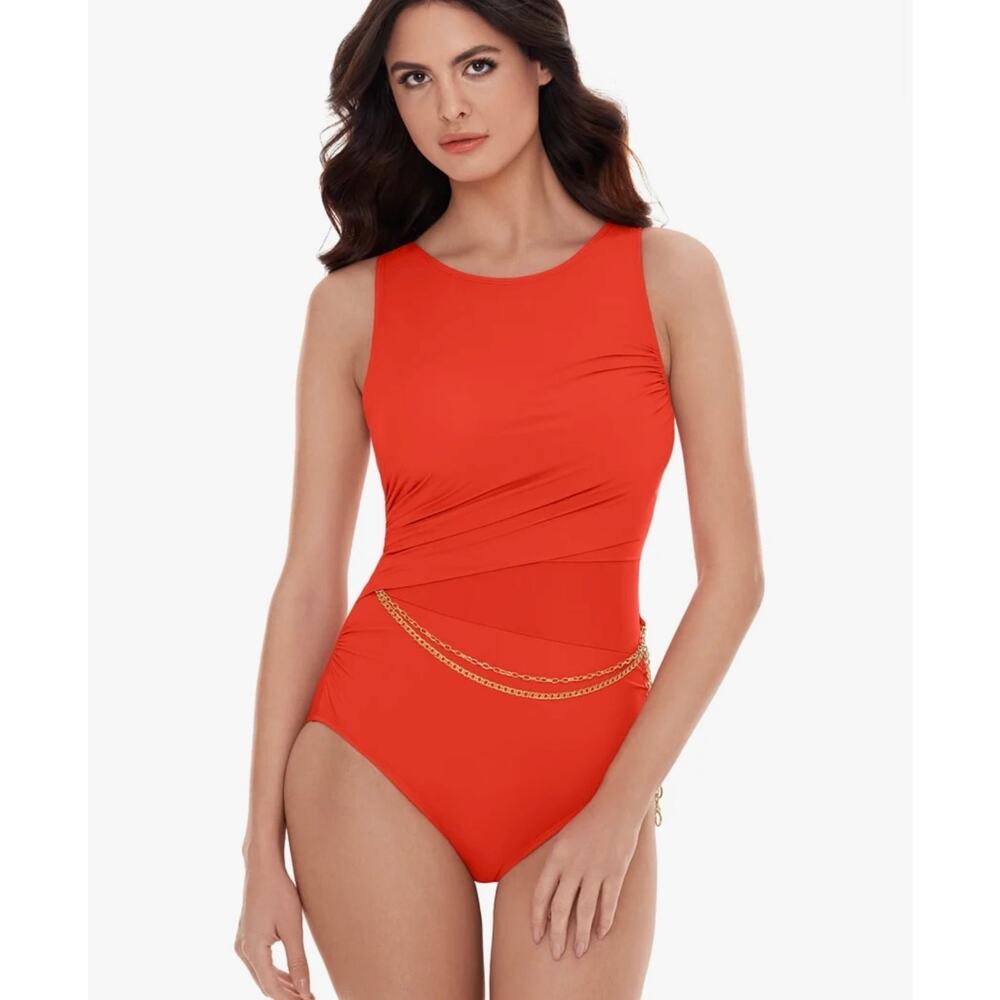 New Women's Hyperlink Annette One Piece Swimsuit Sz 14 persimmon red $182 - Picture 2 of 7